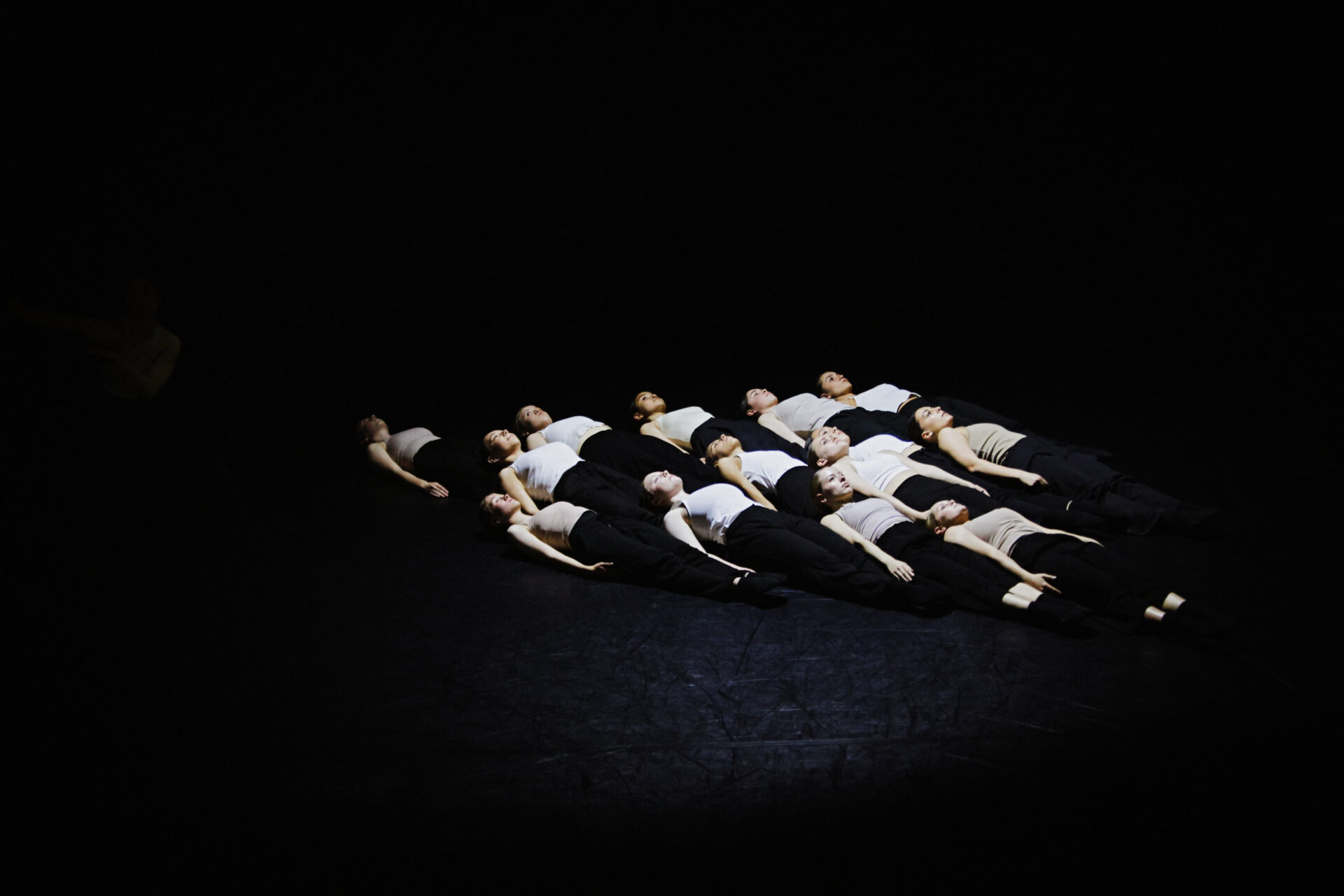 Senior Youth Ensemble dancers onstage at Sydney Dance Company's Neilson Studio.